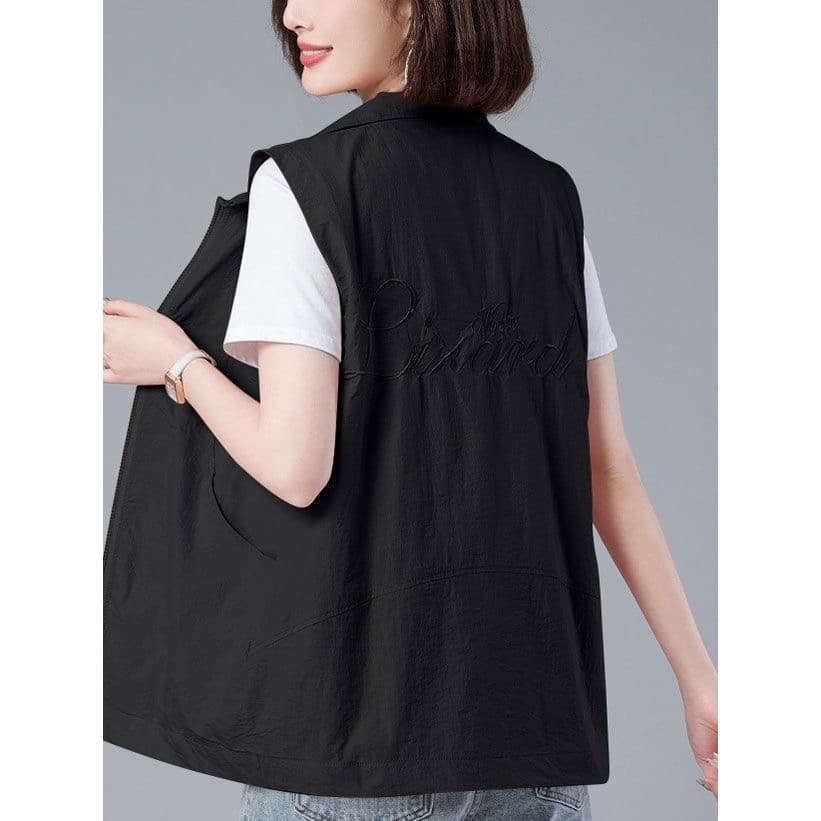 [Dupla camada Plus Net] Casual gola alta colete curto feminino primavera fino exterior usar colete tamanho grande solto