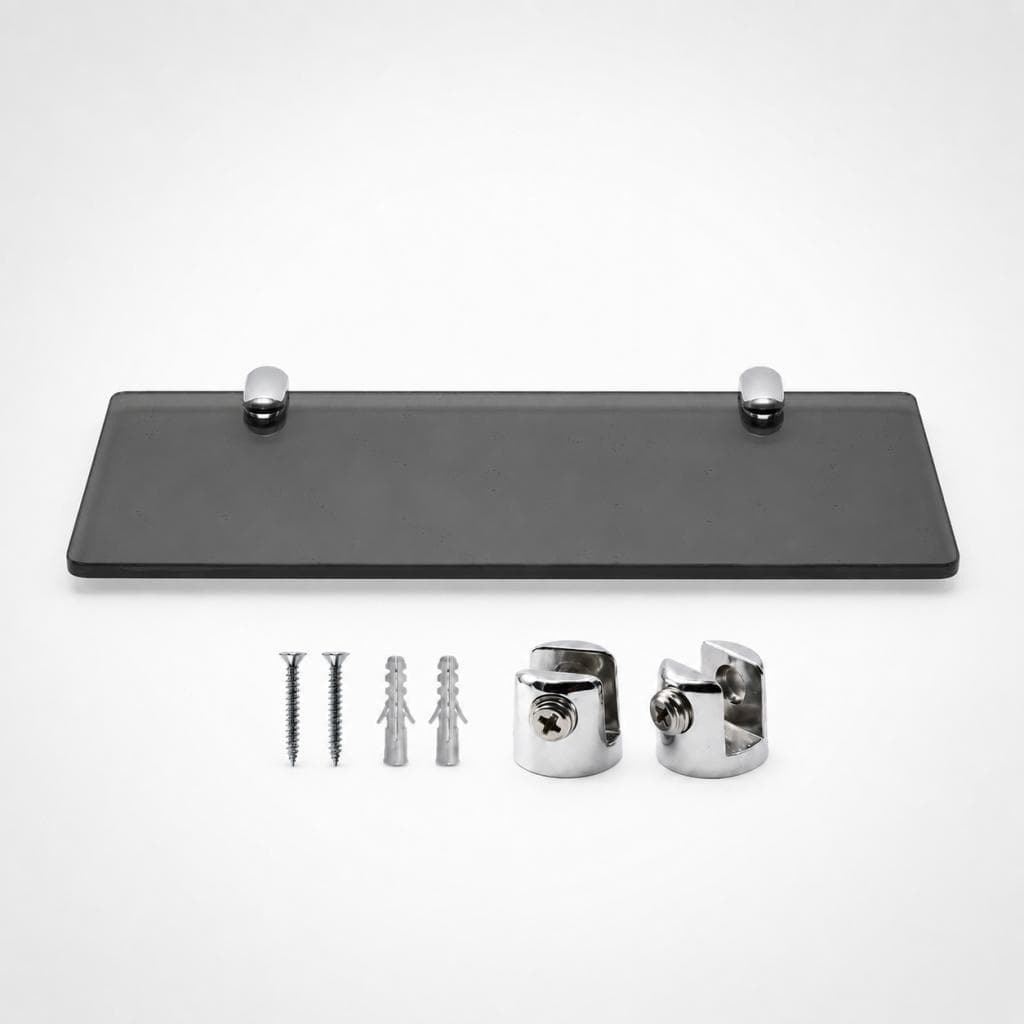 Prateleira de Vidro Retangular 30x10cm Fumê Com Suportes Fixação Alta Resistência