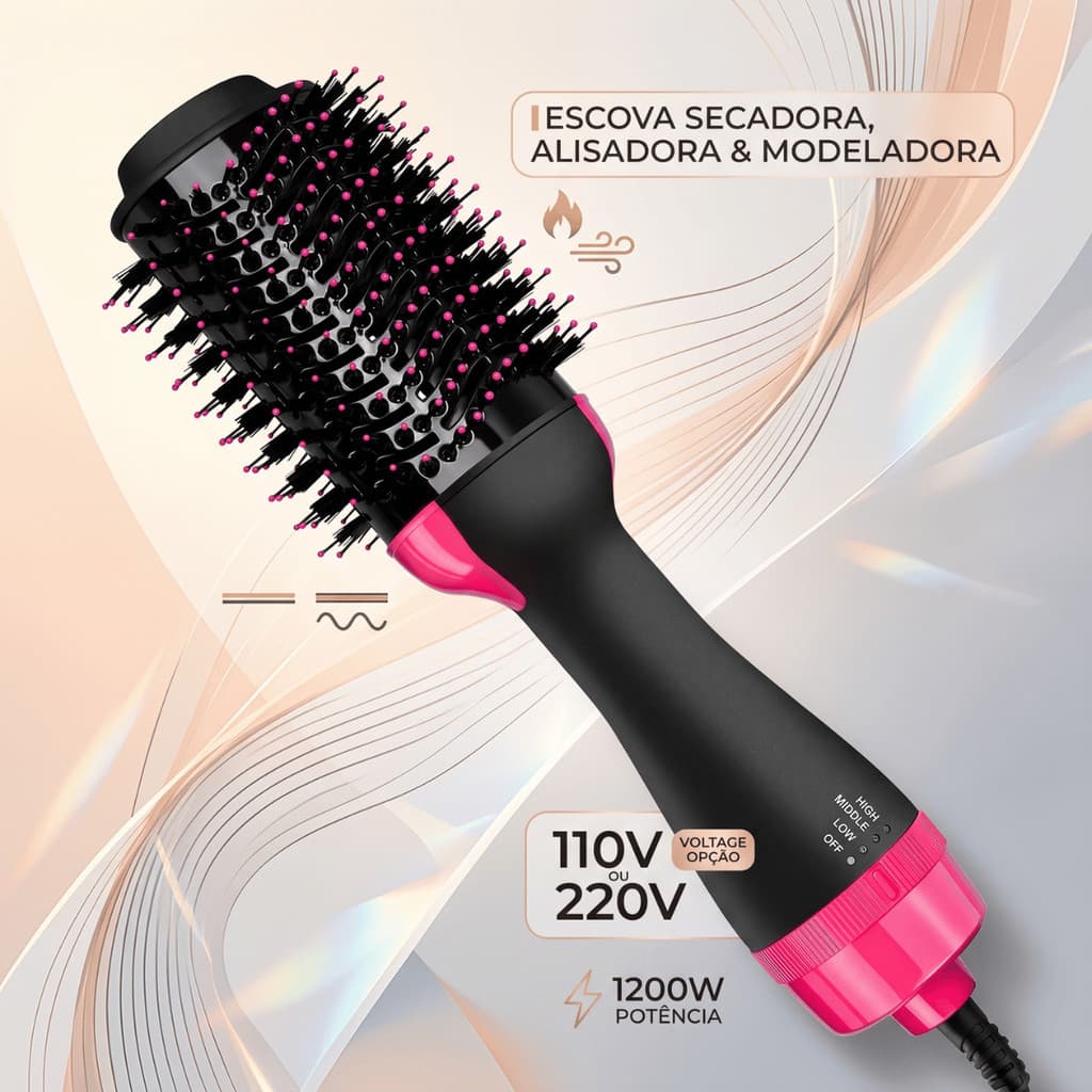 Escova Secadora 110V ou 220v Alisador Elétrica Quente Cabelo Com 3 Em1 Hair Styler Alisadora Modeladora Secador