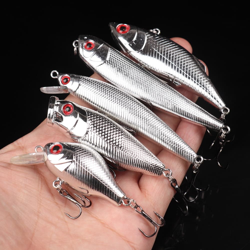 5 iscas artificiais em forma de colher de tipos variados, isca de pesca artificial, isca de tipo flutuante na superfície