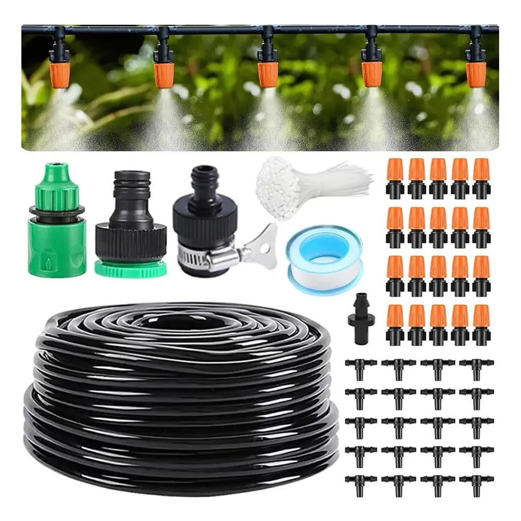 Kit Sistema de Irrigação por Névoa 20m Refrigeração para Jardim e Áreas Externas
