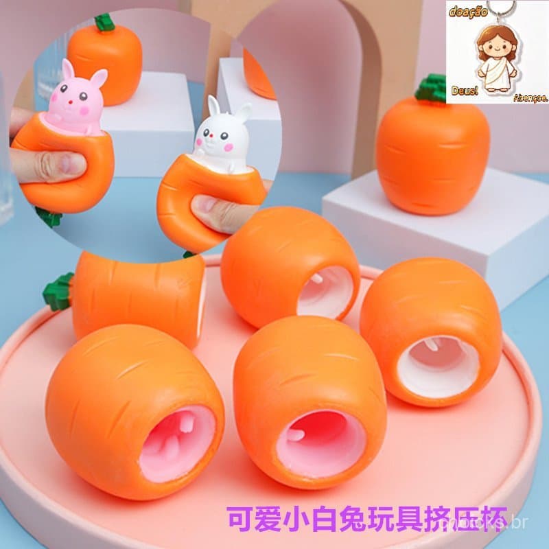 RE squeeze Carrot Rabbit Squeeze Pocket Cup Animal Happy Gripper Brinquedo Antiestresse