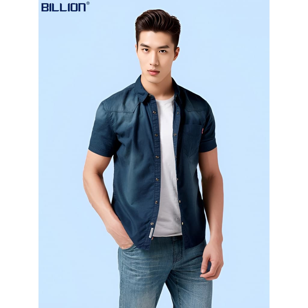 Bilhões de algodão puro camisa de manga curta masculina juventude fino ajuste moda tendência verão negócios Casual camis