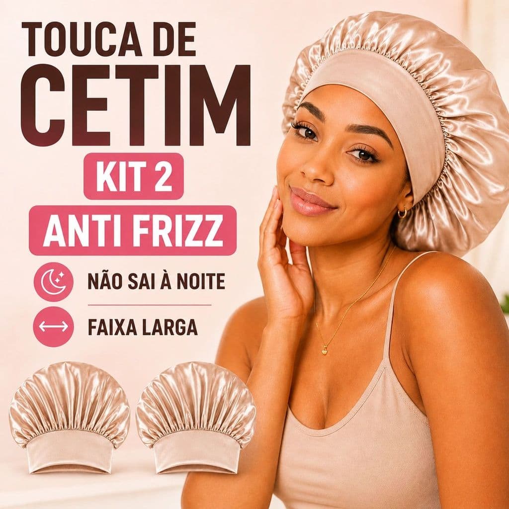 Kit 2 Touca de Cetim Feminina para Dormir Anti Frizz Faixa Larga Proteção para Cabelos Cacheados e Crespos