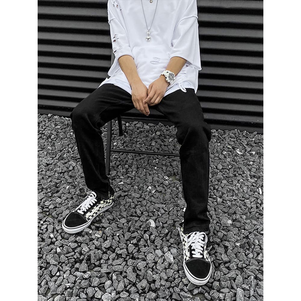 Calças de brim masculinas calças casuais Retro zíper street Wear calças masculinas High street inchado bonito calças pre