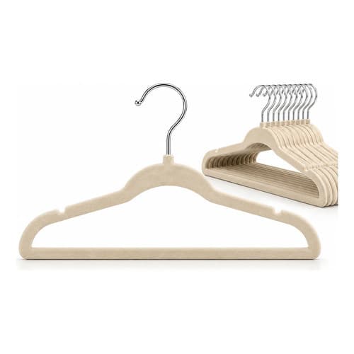 Kit 50 Cabides Infantil Veludo Slim Antideslizante Fino Bege