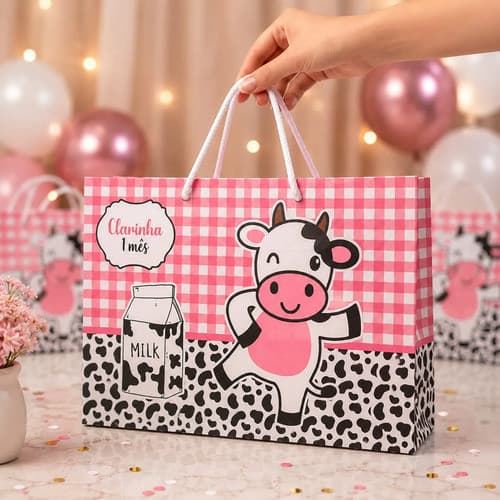 Sacolinhas Personalizada tema VAQUINHA | Personalizados | Lembrancinhas de Festas Pegue e monte