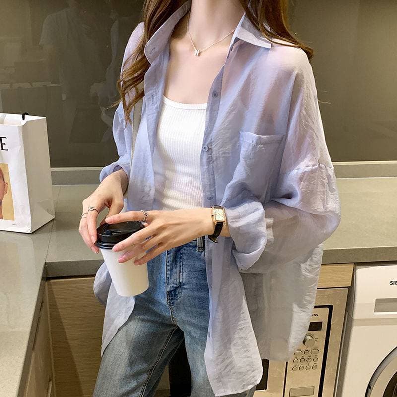 Verão respirável fino Chiffon Cardigan solto protetor solar roupas femininas camisa exterior na moda