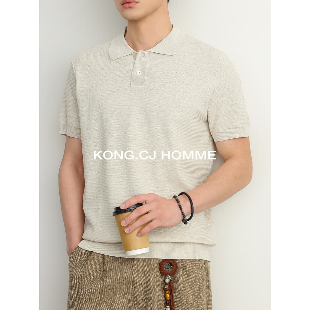 K KCJ Lyocell Cool POLO Camisa de manga curta masculina verão Commuter estilo dinheiro antigo camiseta de malha respiráv