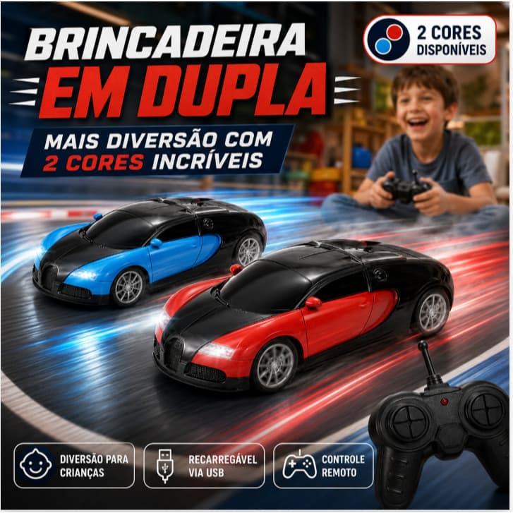 Carro de Controle Remoto Infantil RC Recarregável USB, Carrinho Esportivo de Corrida Brinquedo para Crianças e Presentes