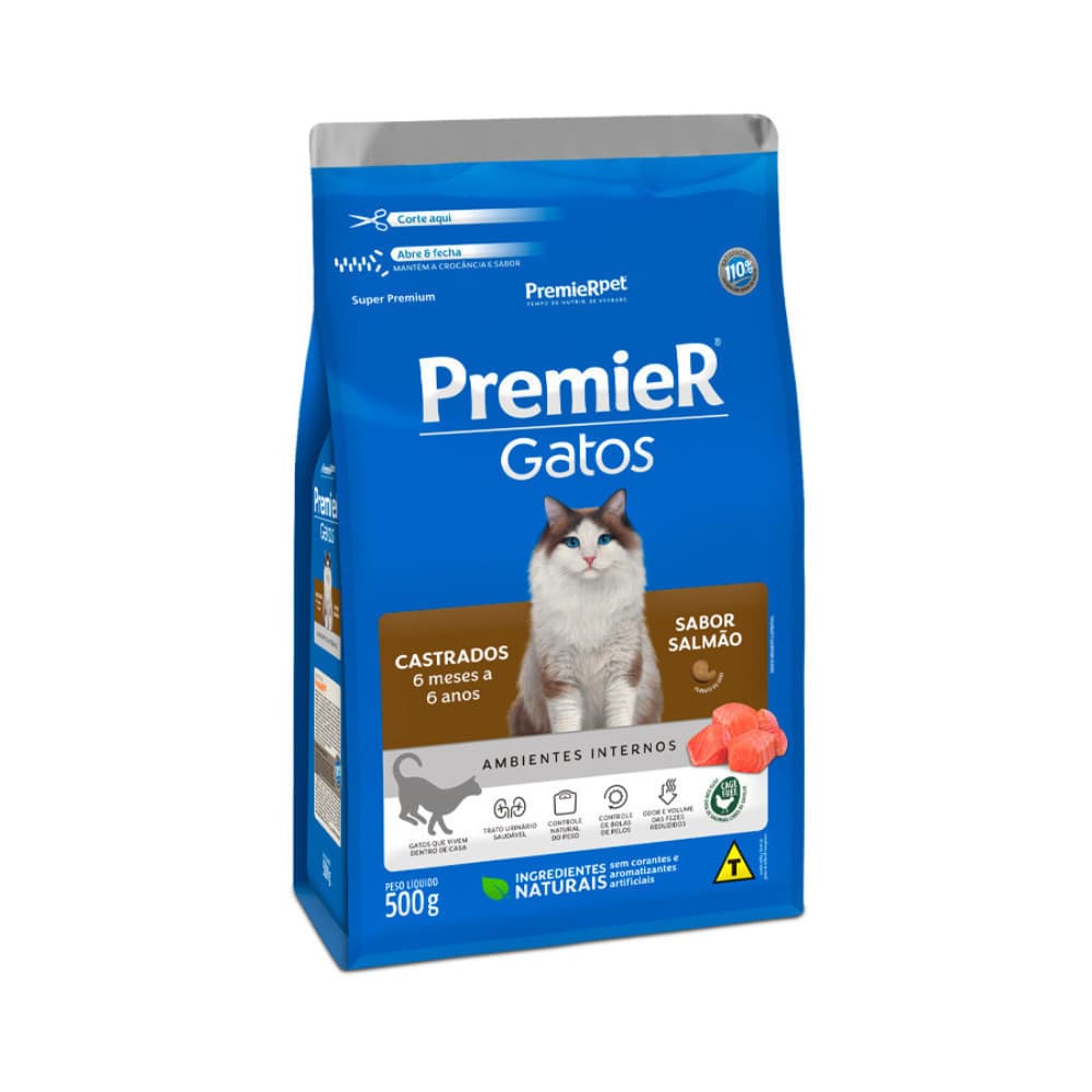 Premier Gato Castrado Ate 6 Salmao 500Gr
