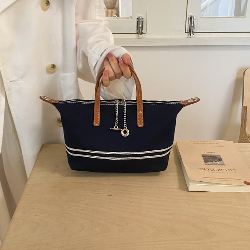 Nova bolsa pequena quadrada, bolsa de lona azul marinho vintage, bolsa feminina versátil, bolsa transversal de ombro cas