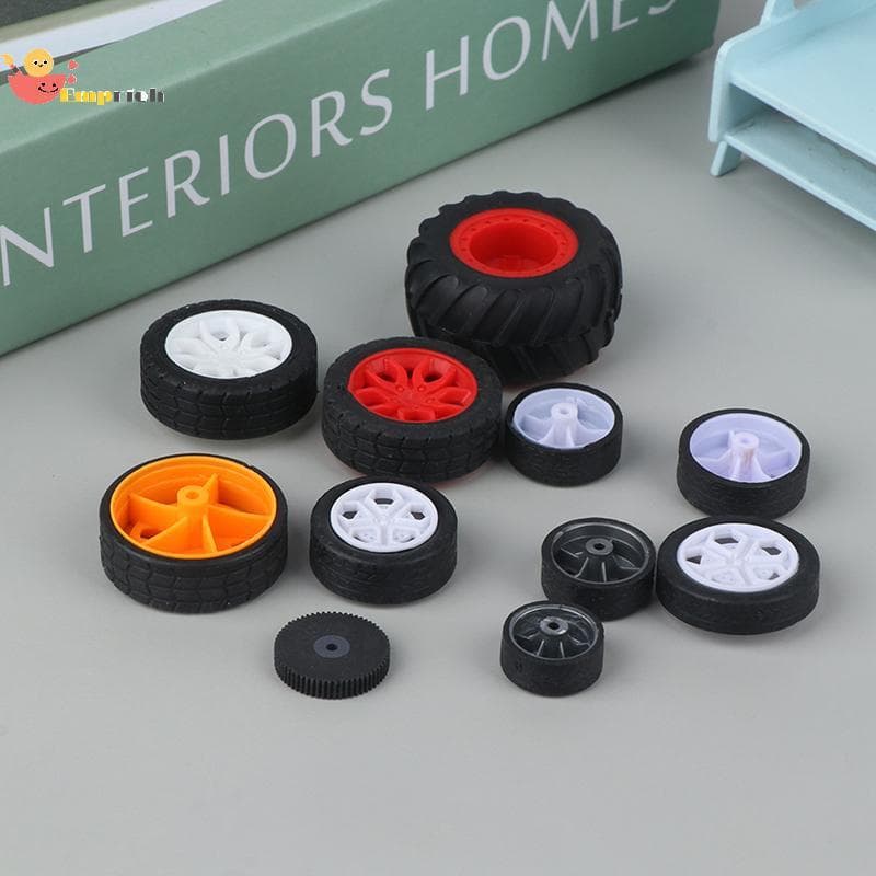 EMCH > 10 Pcs PC Roda De Brinquedo Pneus De Aro De Borracha DIY Mini Tecnologia 4WD Coloridos Buraco Diâmetro 2mm 2.5mm