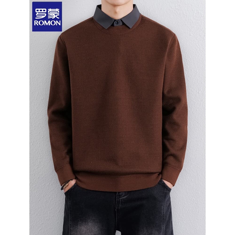 Lomon lã falsa camisola de duas peças masculina inverno novo estilo camisa gola interior superior estilo americano forro