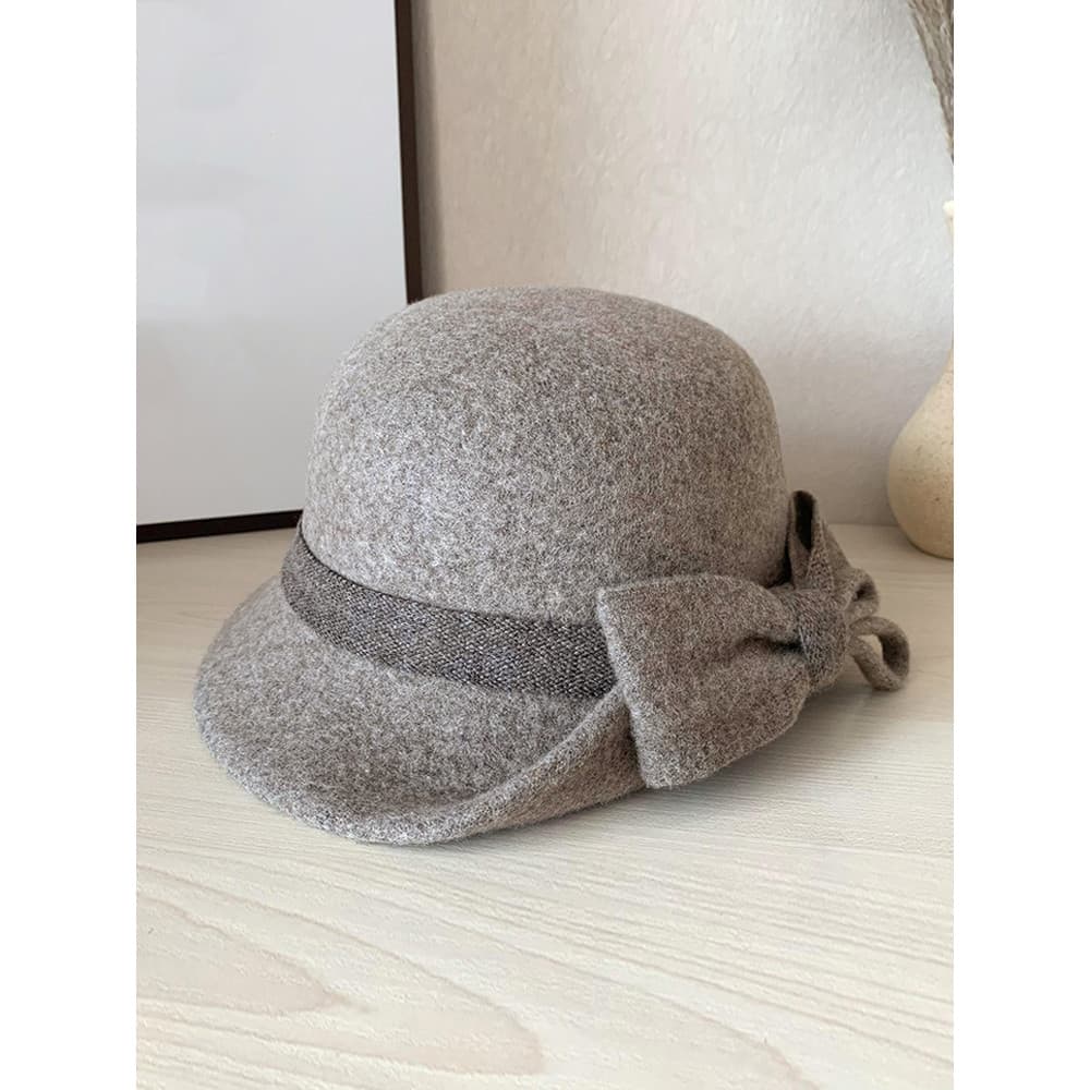 Chapéu de lã feminino outono inverno versão coreana elegante Curling Bowknot celebridade chapéu superior mãe britânico R