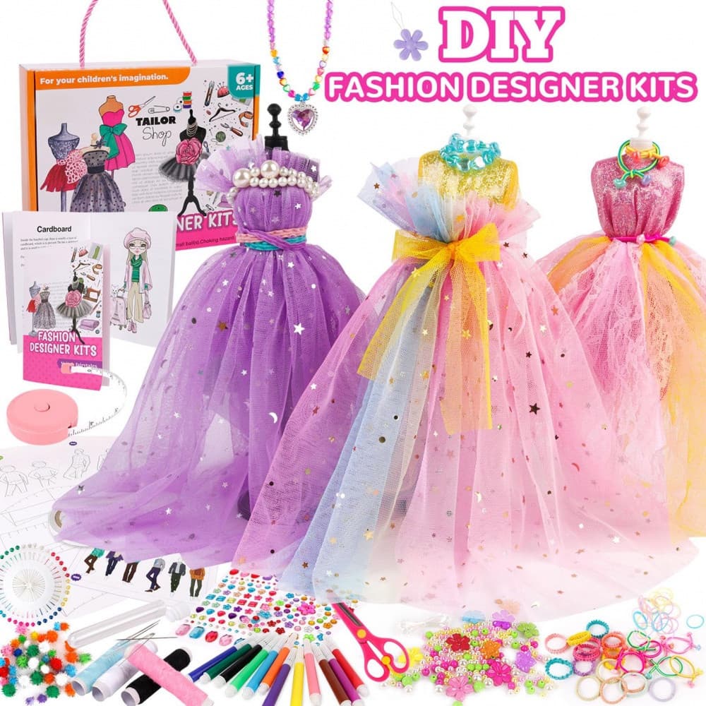 Conjunto de designer de moda com 309 peças, adequado para meninas, inclui 2 manequins, estúdio de moda criativo DIY e br