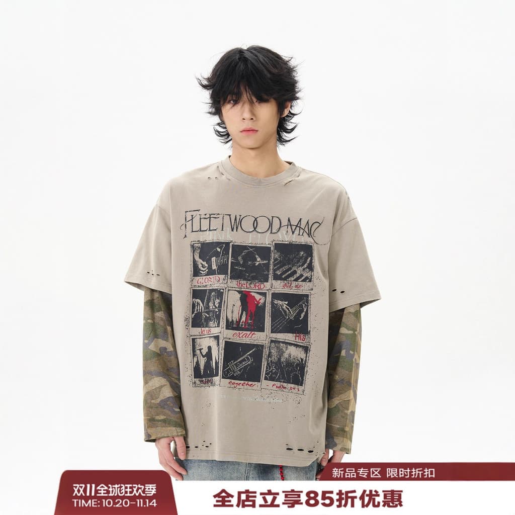 Camiseta de manga comprida estilo retrô americano para homens e mulheres, casual, de corte solto, elegante e sofisticada
