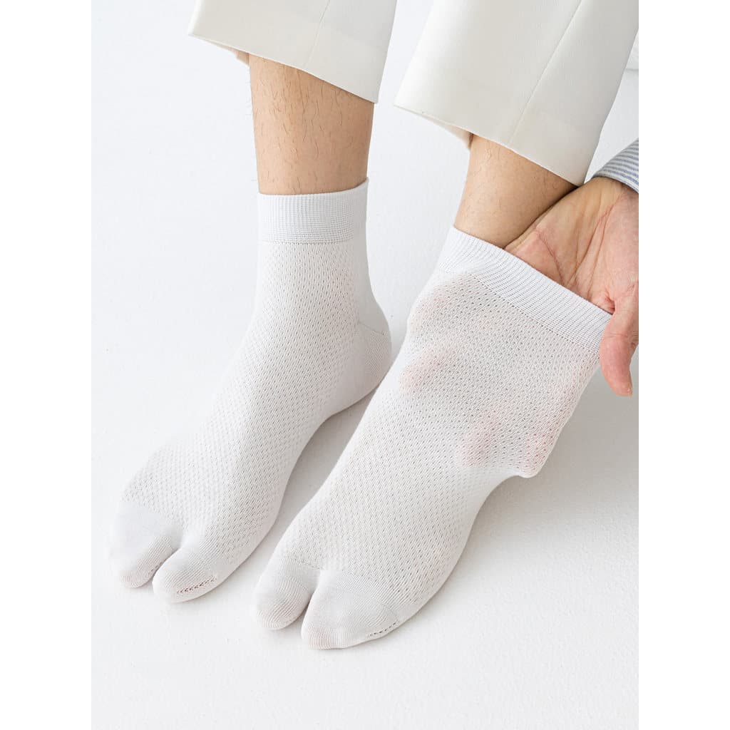Meias masculinas de malha com dois dedos, tubo curto, primavera verão, estilo fino, algodão puro, respirável, absorvente
