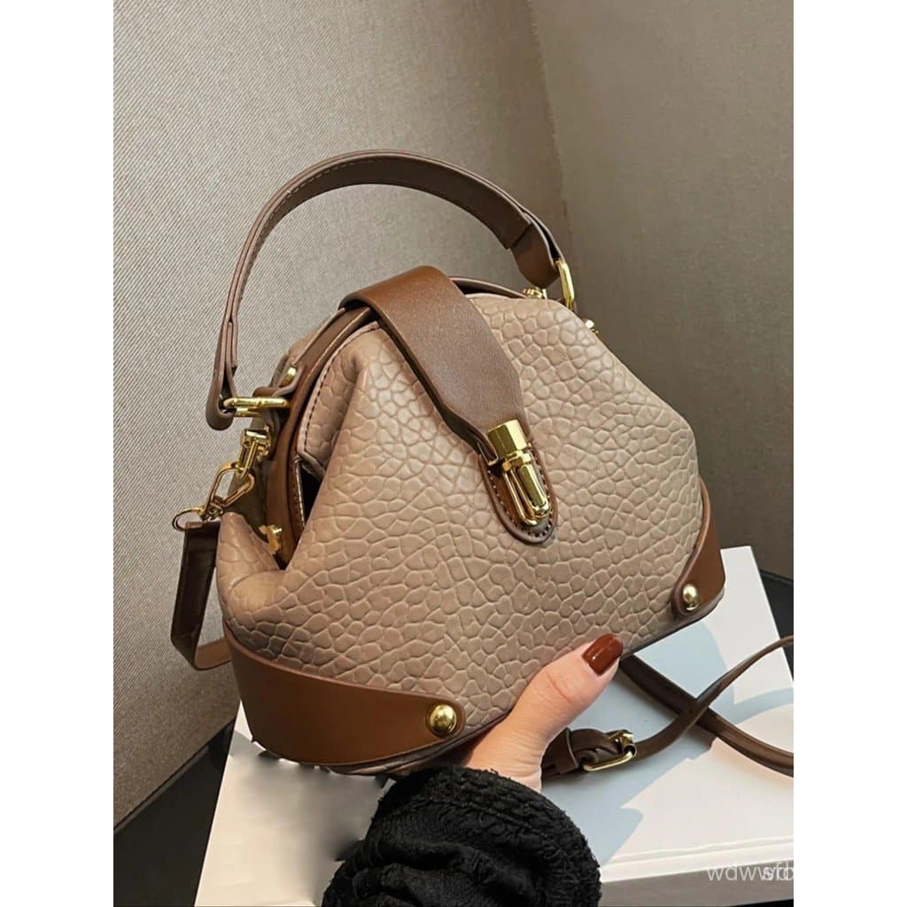 Bolsa de Mão Feminina Elegante com Blocos de Cores, Bolsa Transversal de Ombro em Couro PU Moderna, Bolsa Casual Versáti