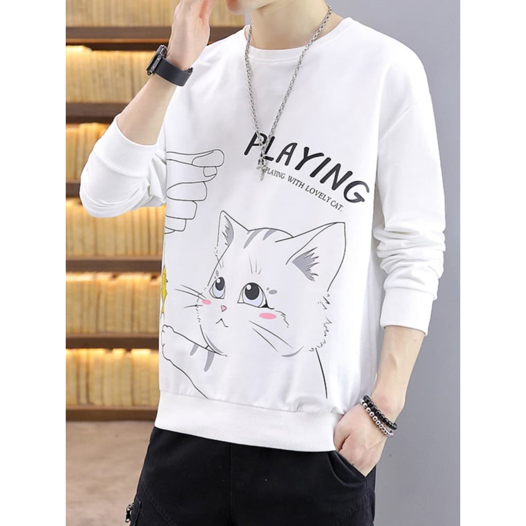 2026 novo estilo na moda de manga comprida camiseta masculina primavera outono solto dos desenhos animados impresso mole