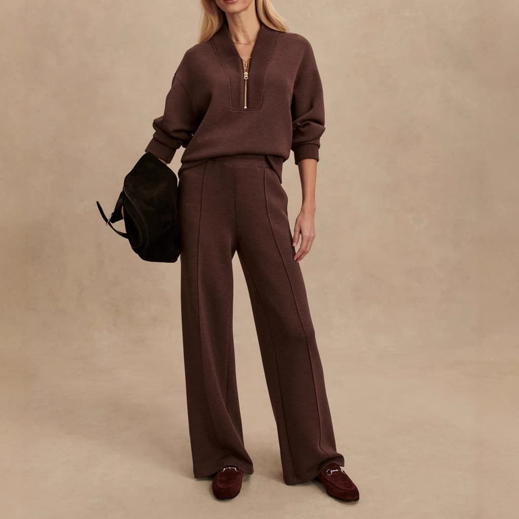 Roupas Femininas De Malha Outono Europeu E Americano Feminino Zíper Casual Simples Conjunto De Duas Peças De Moda
