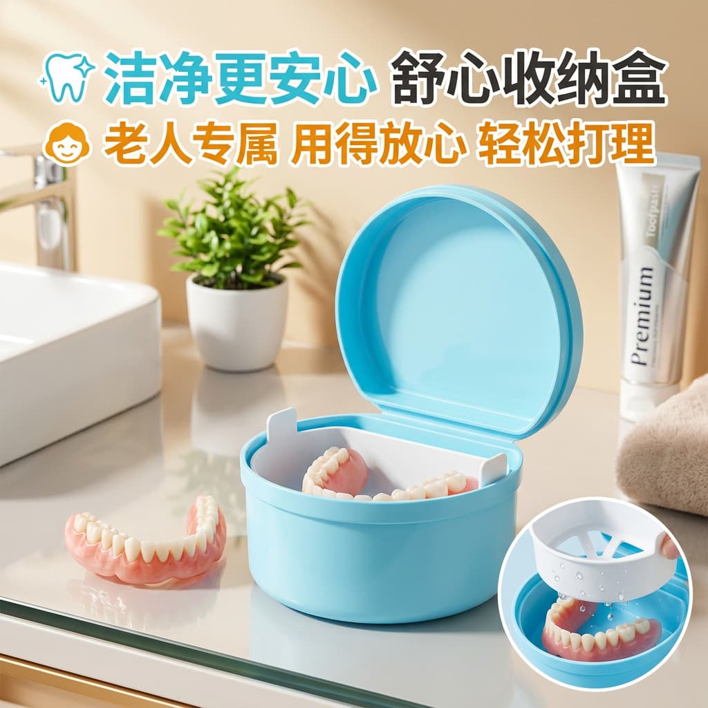 Caixa de armazenamento de dentadura de grau alimentício idosos dispositivo de armazenamento de dentes de imersão engross