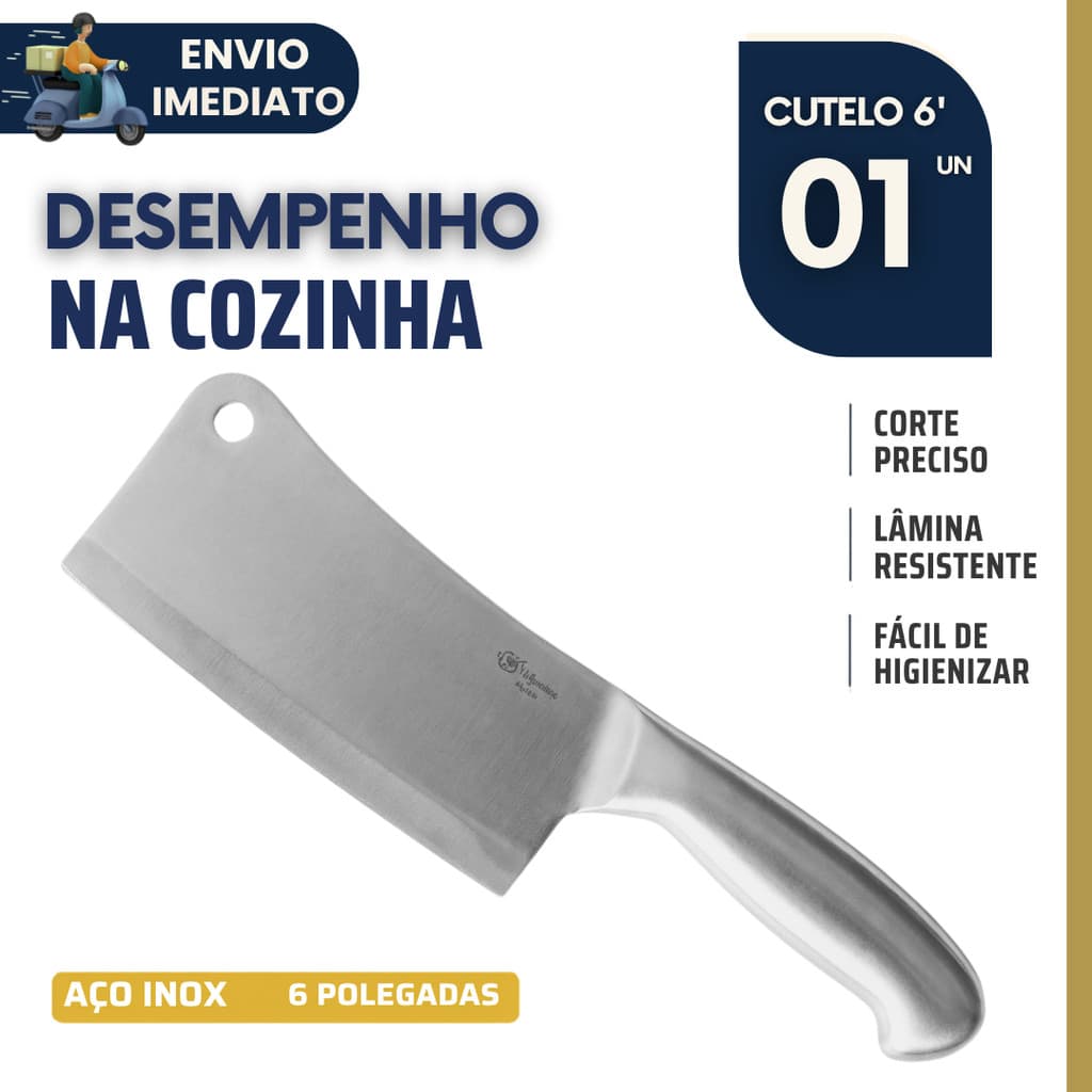 Faca Cutelo Aço Inox 6 Polegadas Profissional Faca Açougueiro Corta Osso Carnes Churrasco Cozinha