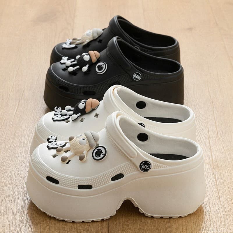 Sapatos de sola grossa com buracos femininos, chinelos Baotou de primavera verão, sandálias femininas, chinelos feminino