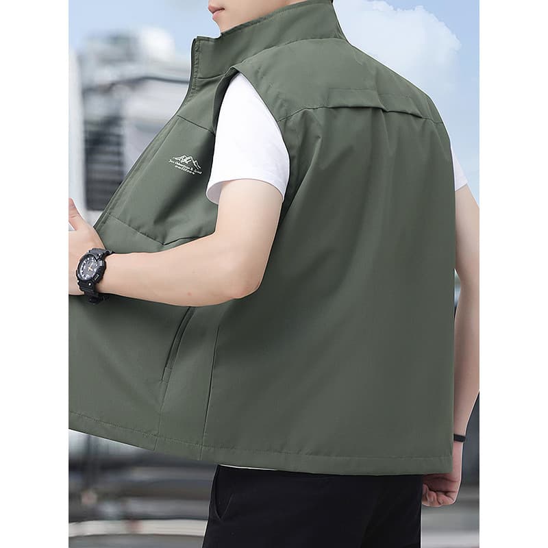 Moda na moda colete masculino ao ar livre colete verão estilo fino cor sólida gola colete jaqueta masculina respirável s
