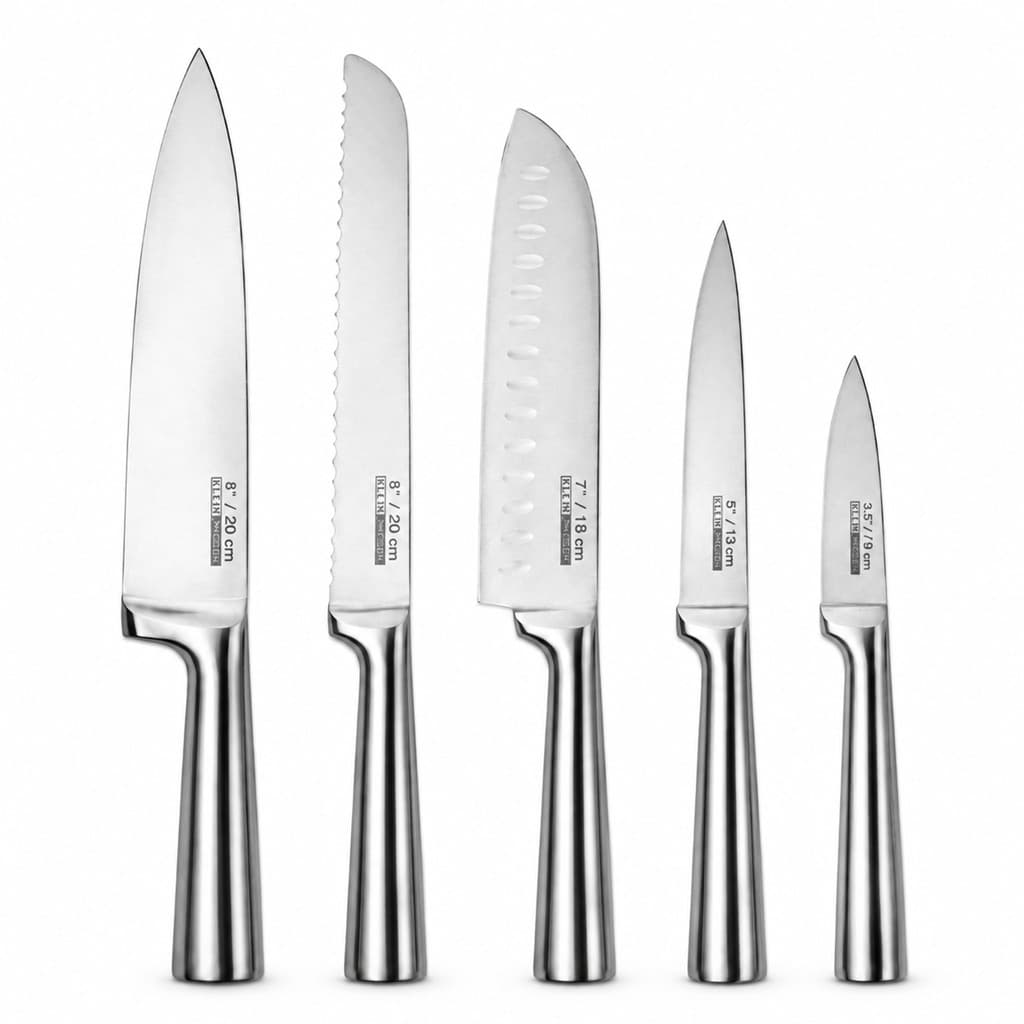 Kit 5 Facas De Cozinha Profissional Aço Inox Chef Santoku Pão Legumes Frutas Corte Preciso