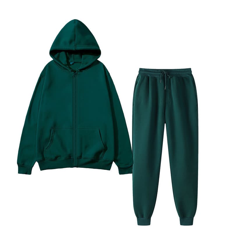 Conjunto de roupa esportiva unissex de cor sólida, estilo europeu e americano, 2026, moderno e casual, com capuz e zíper