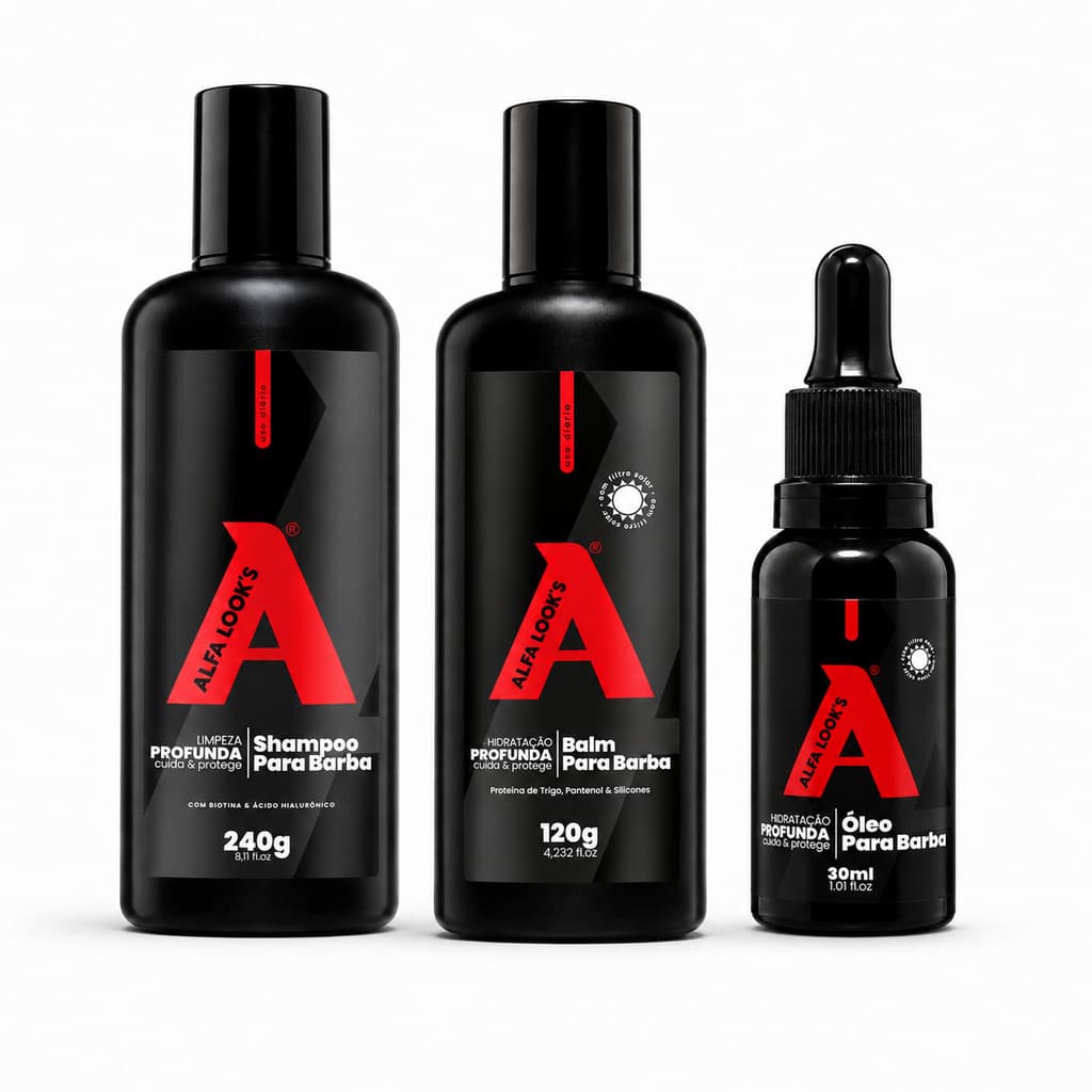 Kit para Barba Shampoo para Barba Balm e Óleo para Barba Alfa Look's