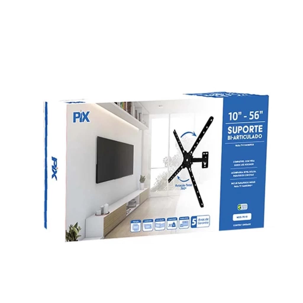 SUPORTE TV BI-ARTICULADO 10A 56 - PRETO