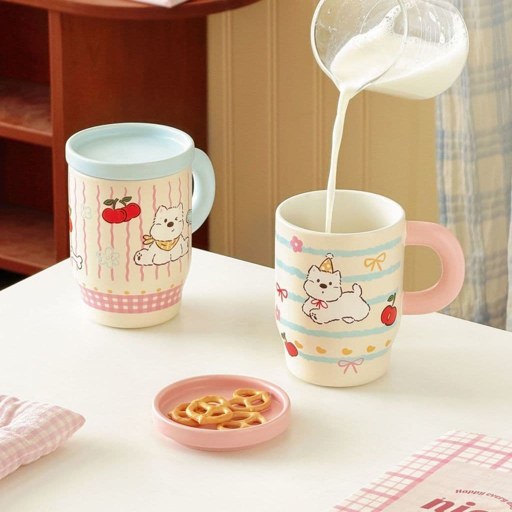 Novo filhote de cachorro caneca de cerâmica bonito casal beber copo de alto valor café da manhã copo de leite estilo dos