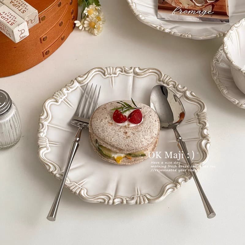 Prato de jantar de sobremesa francesa de alta qualidade, prato de comida ocidental, cerâmica de alta qualidade, estilo M