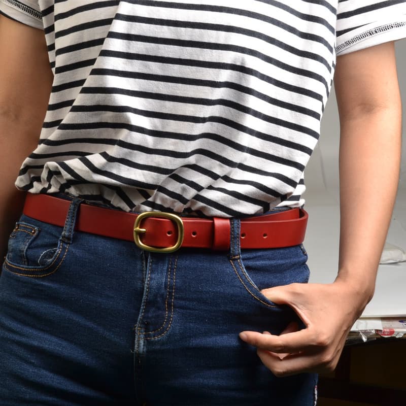 Senhoras primeira camada de couro inteiro Casual All-Match cinto de couro genuíno moda não-puro cobre pino fivela Jeans