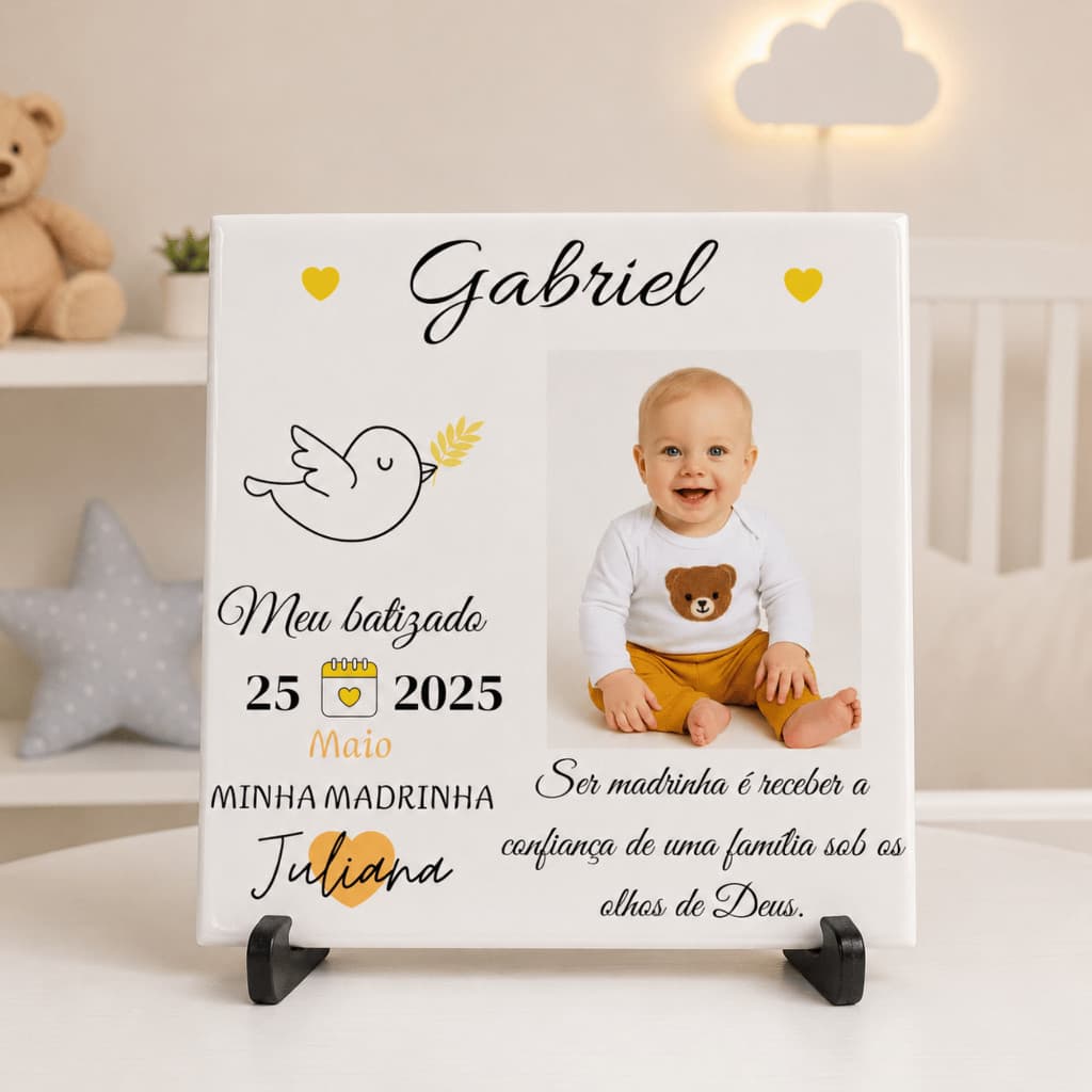 Azulejo Personalizado Convite Batizado para Dinda ou Dindo com Foto – Presente Especial