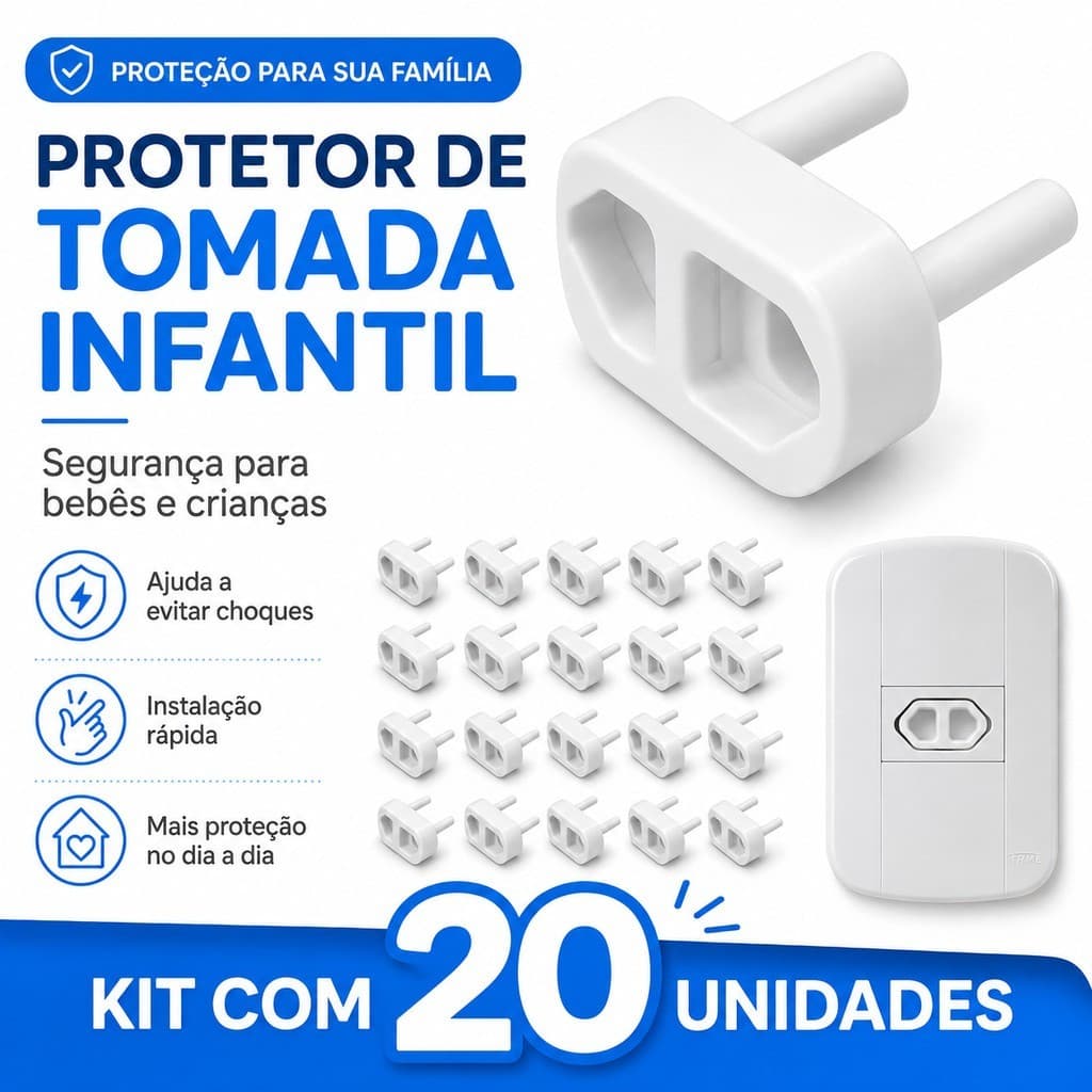 KIT 20 Protetor Tomada 10A 20A Contra Choque Proteção + Puxador de segurança segurança