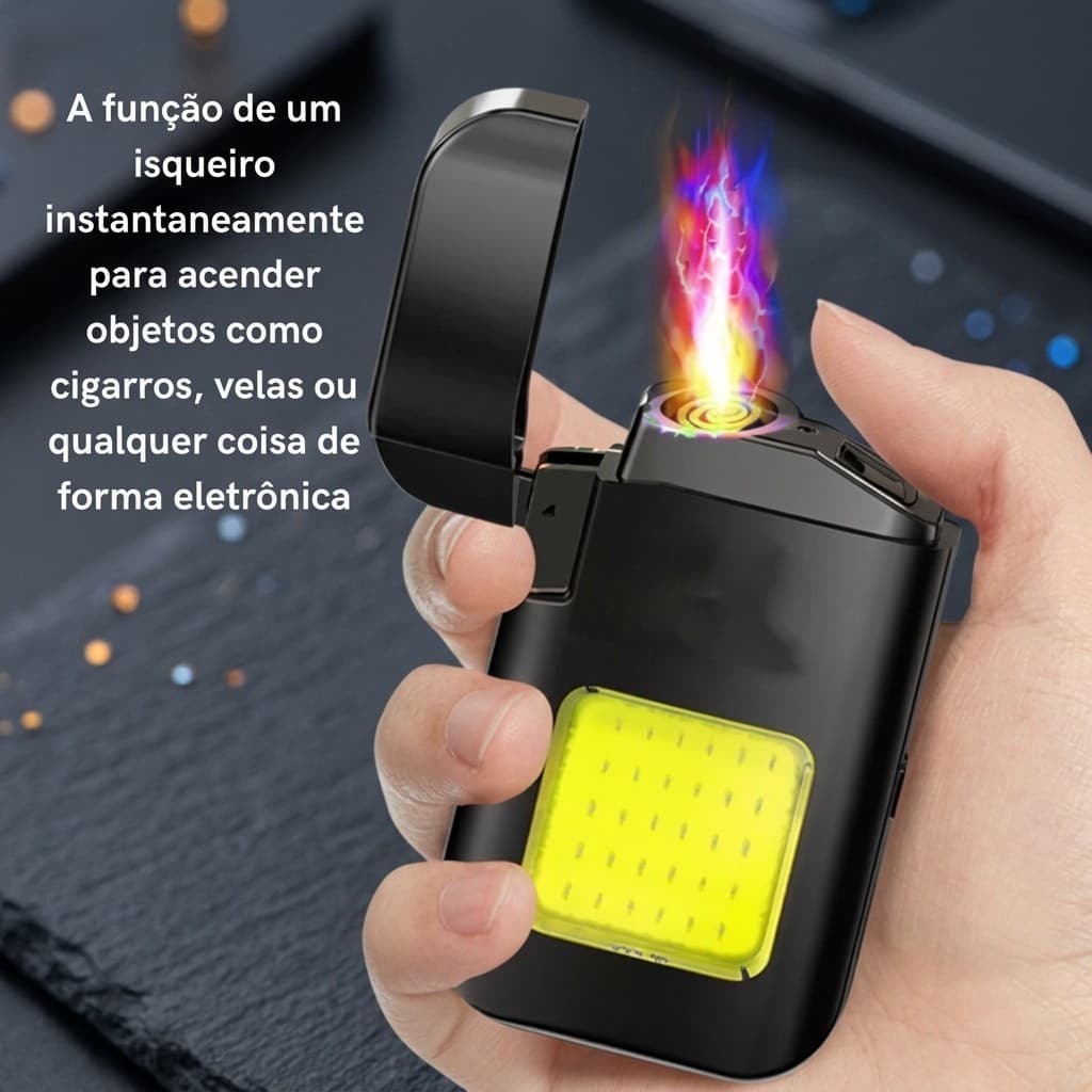 Isqueiro Elétrico Plasma USB Recarregável Com Lanterna LED COB 2 Em 1 Ferramenta Multifuncional Para Casa E Rua