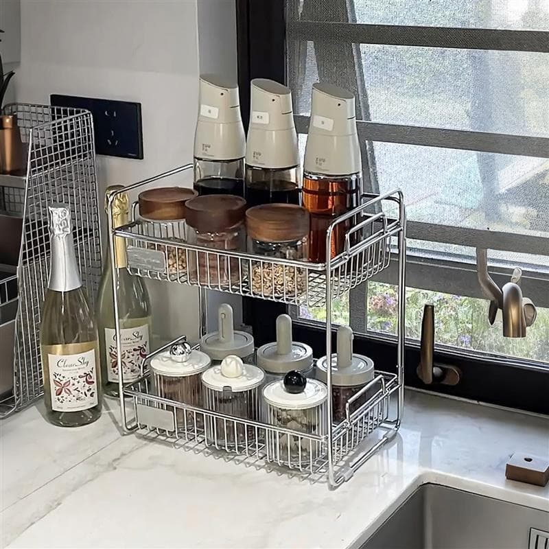 Rack de tempero de aço inoxidável, cozinha doméstica, molho de soja, vinagre, garrafa de tempero, bancada sem instalação