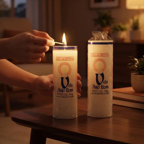Kit 2 Vela Novena 390g Branca Rezar Anjo Da Guarda Parafina Branco Lisa Neutra 100 Ml