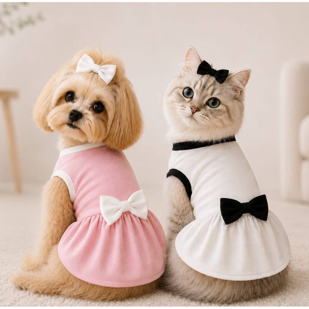 Vestido Pet para Gata e Cachorra – Soft Flanelado com Laço e Saia Rodada