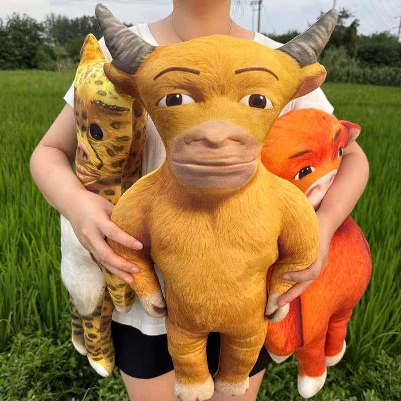 Brinquedo de Pelúcia Niu Lai Meme, Boneco de Pelúcia Engraçado de Touro Abstrato, Chaveiro de Pelúcia de Vaca Feia e Fof