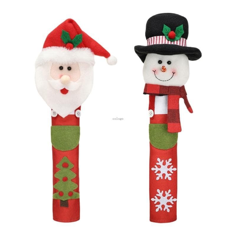Para Puxar Geladeira Férias, Conjunto 2 Mangas Papai Noel Poliéster Macio, Envoltórios Natal A