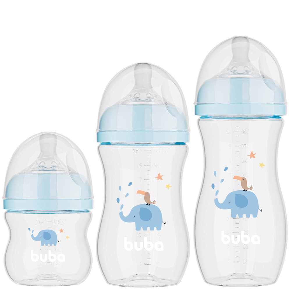 Kit 3 Mamadeiras Easy Flow Elefante 120/270/330ml - Buba - Azul