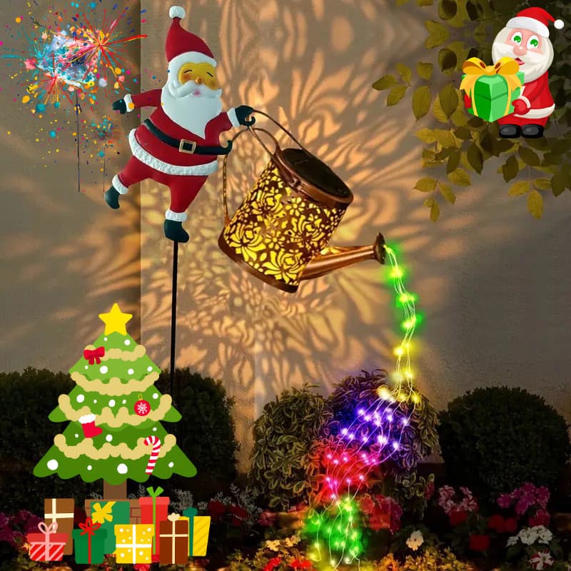 Lâmpada de jardim modelo 2026 com chaleira de água em formato de Papai Noel, alimentada por bateria, lâmpada de jardim d