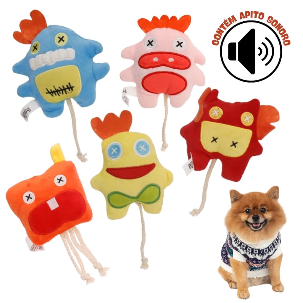 Brinquedo Mordedor Pelúcia Cachorro Pet Monstrinho com Apito