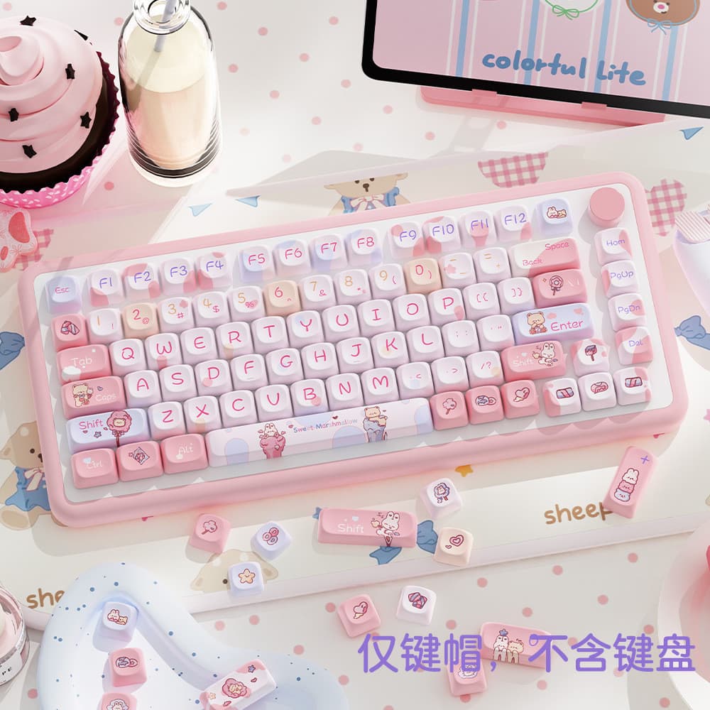 [Desconto de novo produto] Tampa de teclado mecânico de sublimação PBT de cinco lados com tecla exclusiva e fofa de 112