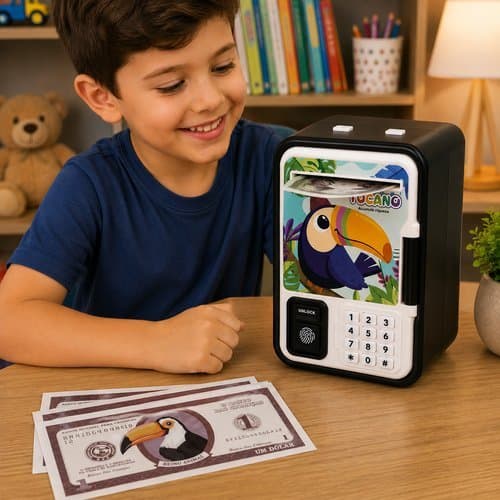 Cofrinho Eletronico Infantil Seguro Tucano Com Senha Impressao Digital Protecao