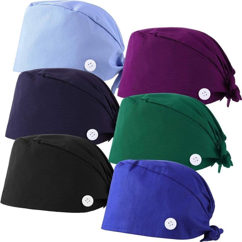 Syhood 6 Peças De Bonés Bouffant Com Botões E Faixa De Suor Ajustável Em Formato De Cabaça , Chapéus Traseiros Para Mulh